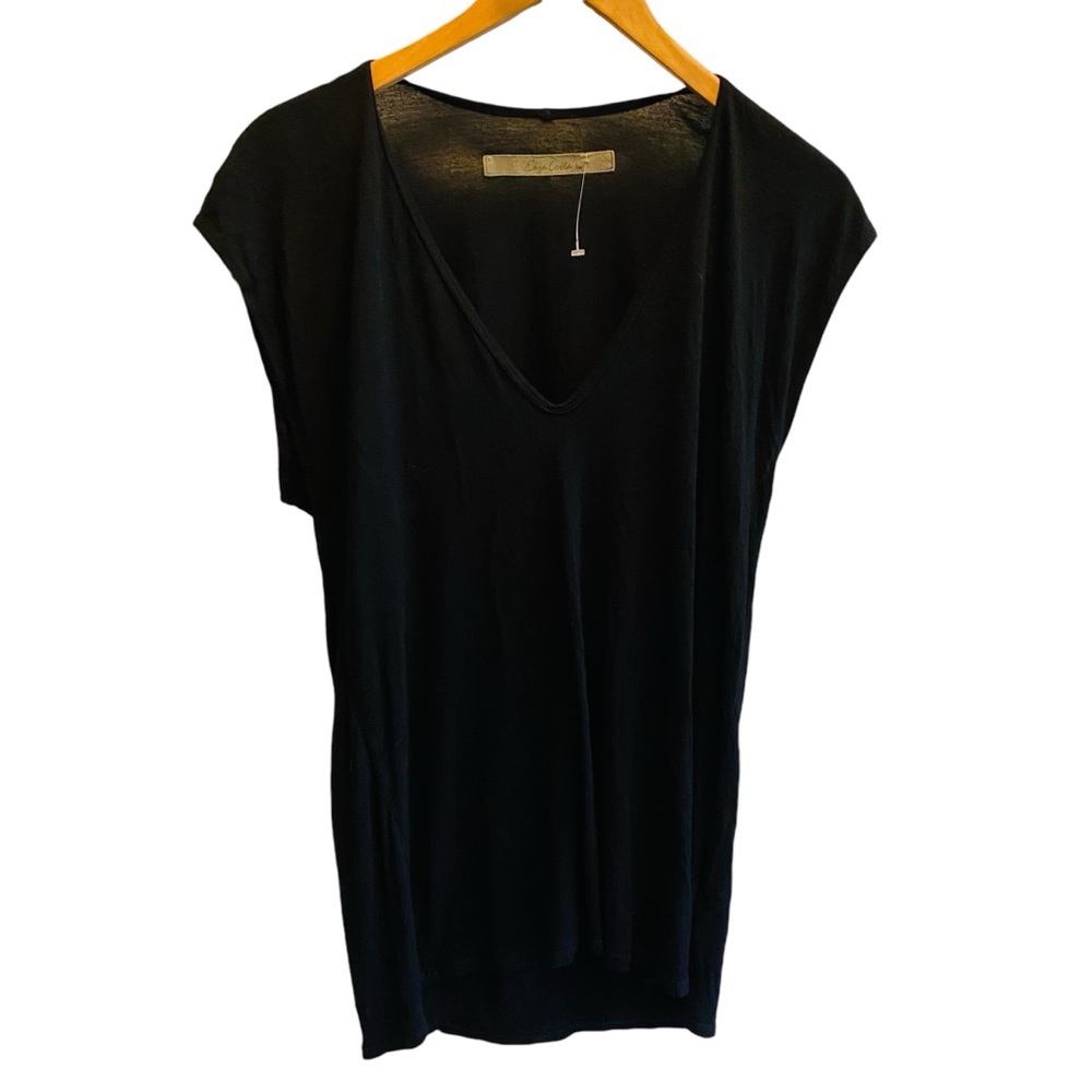 ENZA COSTA Black V Neck Rayon Silk Tee Shirt - Picture 3 of 6